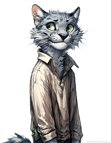 <lora:Fursona:0.5> furry grey cat, male, whiskers, light grey fur, green eyes, tail, black nose, white background, adult,  white ear tuff, slim,  <lora:Better_Kenket:0.9>, score_9, score_8_up, score_7_up, score_6_up, score_5_up,