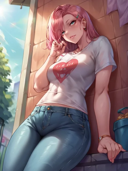 score_9, score_8_up, score_7_up, score_6_up, score_5_up, <lora:qu34syXLP:1> qu34sy, 1girl, t-shirt, jeans,
