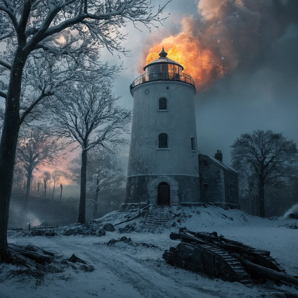 UHD, 4k, ultra detailed, cinematic, a photograph of  <lora:Battlefield ww1 style:1>
a lighthouse on a snowy island with a fire in the sky battlefield ww1 style,outdoors,sky,cloud,tree,no humans,bird,scenery,snow,mountain,aircraft , war, war zone, battle, warrior, soldier, dark themed, cinematic, film look, world war 1, first world war, ww1, military, dramatic light, epic, beautiful lighting, inpsiring