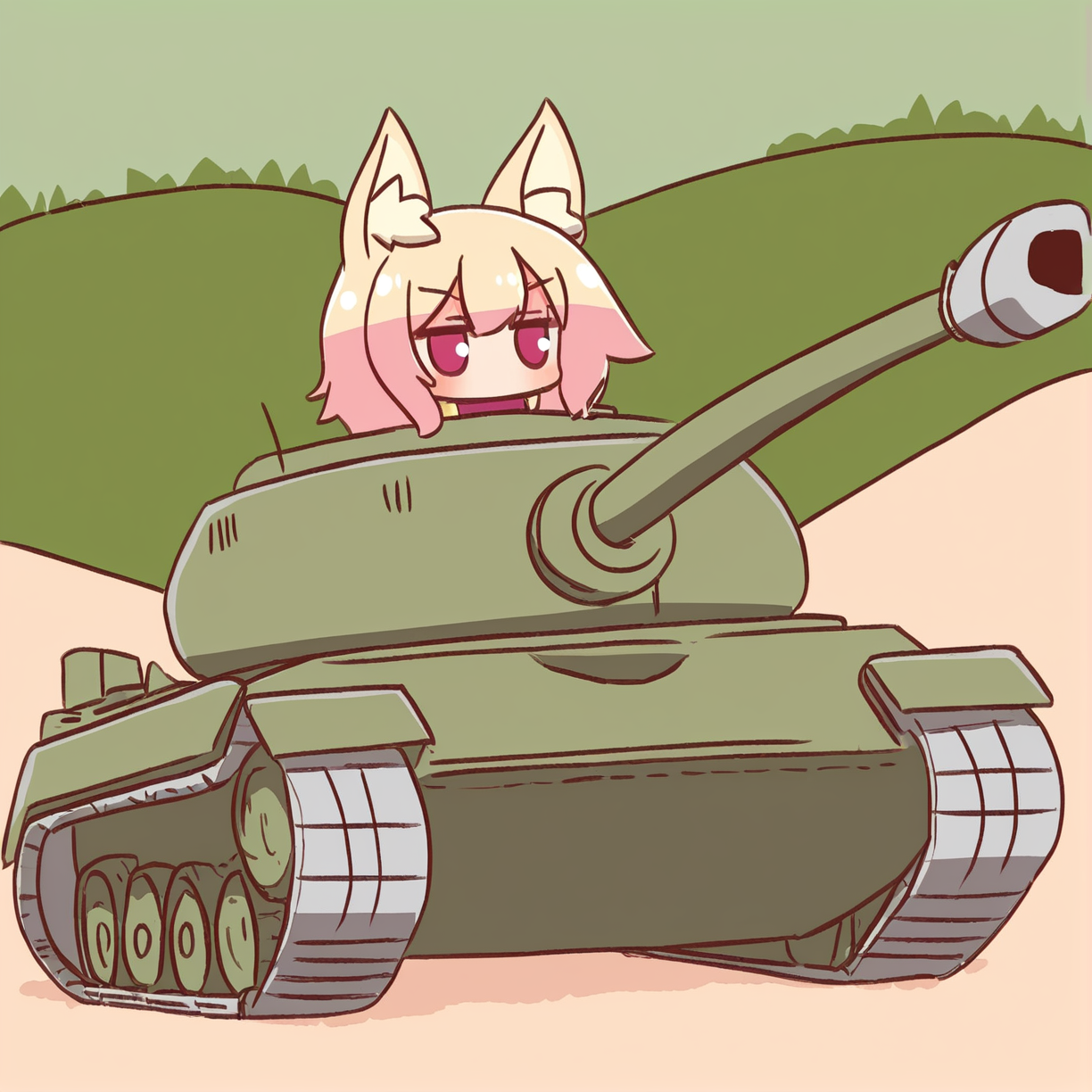 <lora:kemomimi_xl_lion:1>kemomimi,objectification,tank,ground vehicle,Kemomimi personating as a tank.