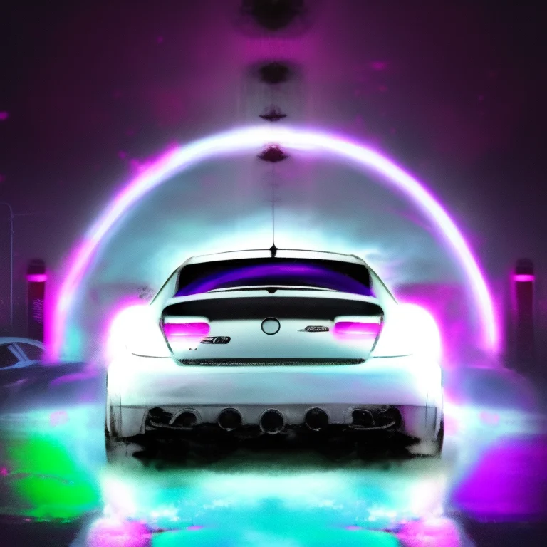 a photo of a car is shown in a circular light with a purple light around it and a circular light behind it, art by carstestv3