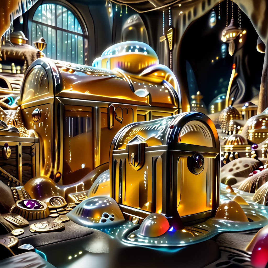 chalice made out of slime, fancy cup made out of slime, fancy chalice made out of slime, Detailed chalice made out of gold slime, Gem-studded slime chalice, multi-colored gems made out of slime, in a room of treasure made out of slime,  gold coins and bars made out of slime, wood-like treasure chest made out of slime, wood-colored slime chest, 
treasure-room, treasure, treasure chest, gemstone, coins, gold bars, gold pile, 
everything made of slime, No simple background,
((translucent slime)), ((transparent slime)), (bioluminescent slime), sl1m3, slime, great lighting, even lighting, no bright spots,