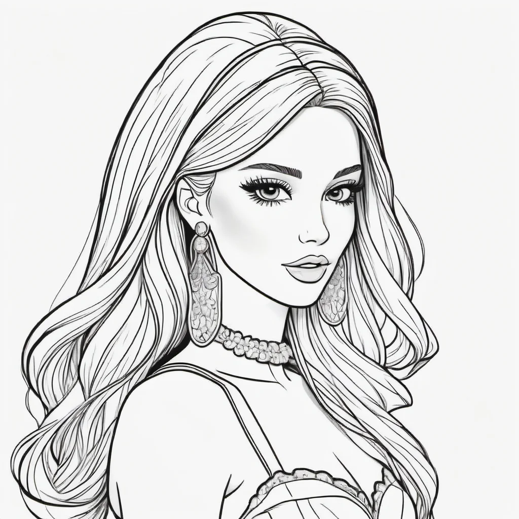 black and white, line art, coloring drawing of barbie <lora:Coloring_book_-_LineArt:0.6>, white background, thick outlines