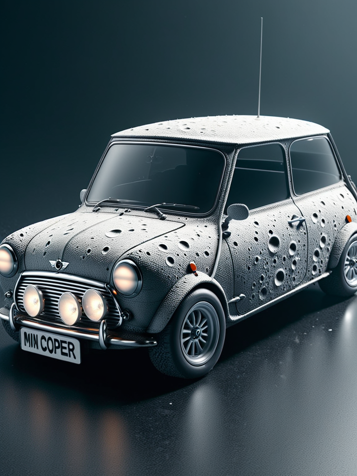 <lora:Lunar_Surface_SDXL:1> ais-lunar classic mini cooper