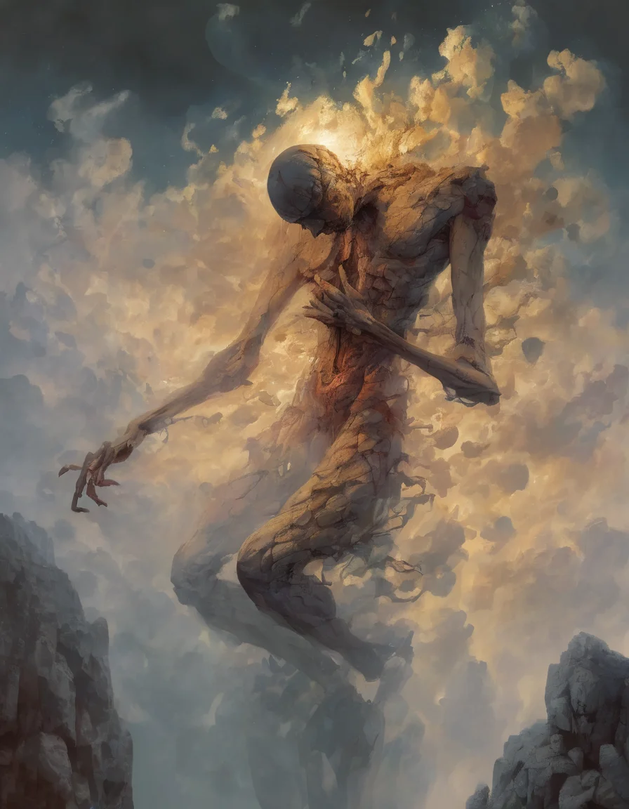 <lora:ptm0-000007:0.8>ptm0 a mystical creature with impossible anatomy disconnected floating swirling all around breaking apart into a thousand pieces shattering made out of stone dissolving into a storm of light fantasy art surreal beksinkski oil painting