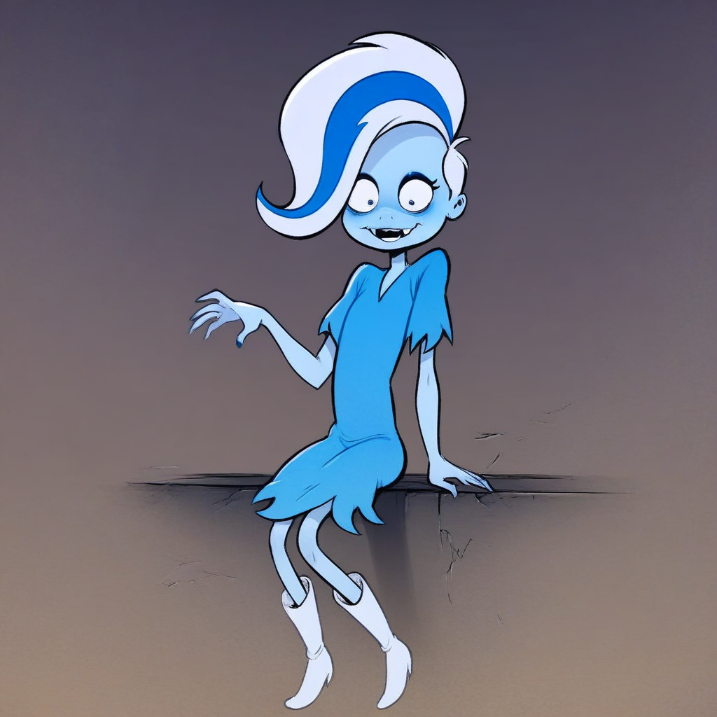 score_9, phantasma, ghost girl, dress, sitting
