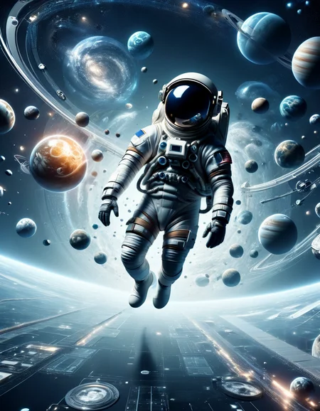 a surreal scene of a astronaut floating in space, with planets and stars also in ral-beer, dynamic, cinematic, masterpiece, intricate. Cyber aesthetic, ral-iontivevisions <lora:ral-iontinvevisions-sdxl:1> ral-iontivevisions landscape