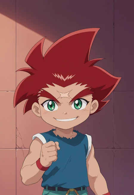 score_9, score_7_up, source_anime
DaichiSumeragi, 1boy, male child, male focus, solo, green eyes, red hair, spiked hair, scar, scar on forehead, shirt, blue shirt, smile
outdoor,