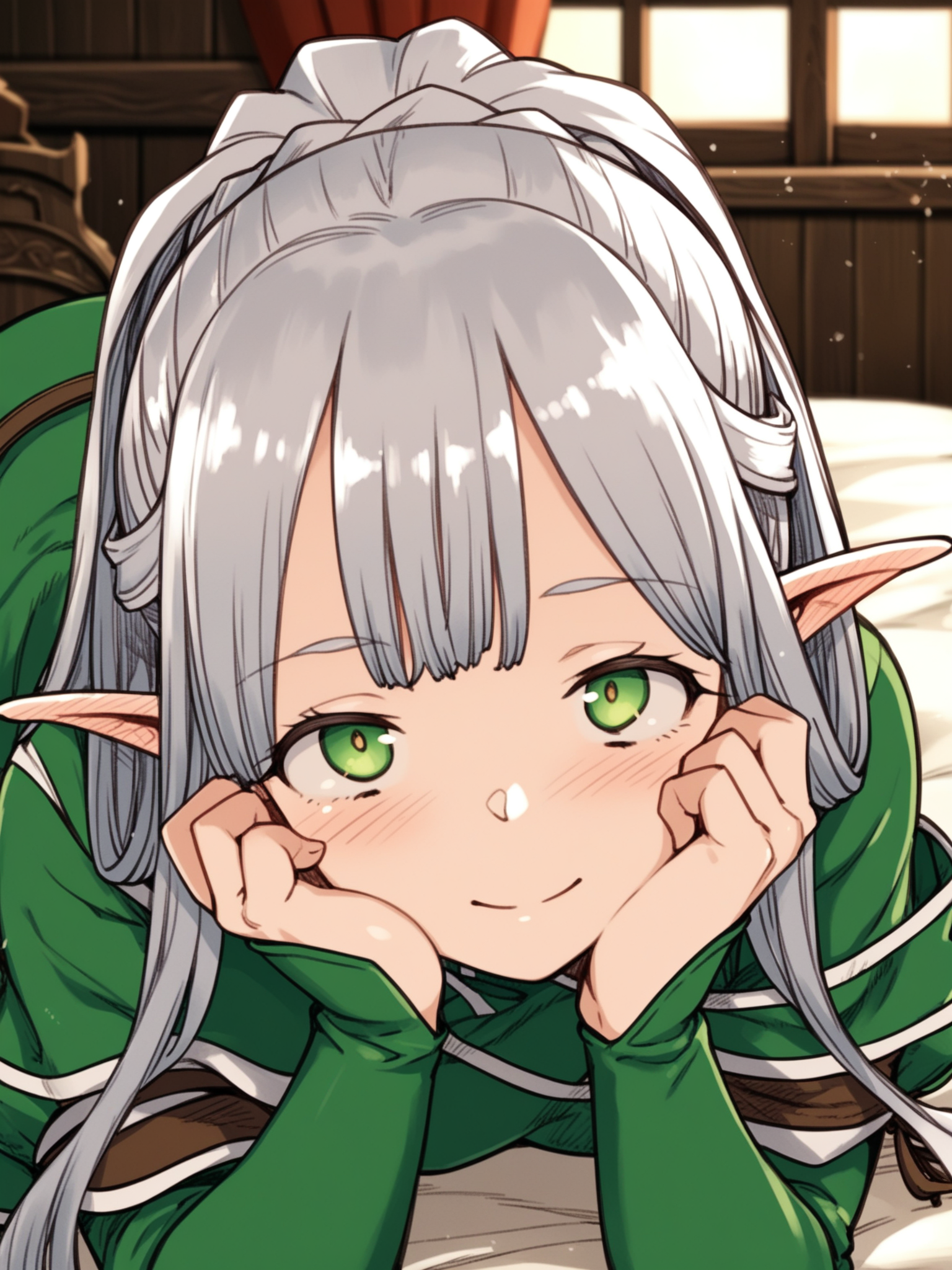 <lora:happy_tentacle-himono_elf-v0.1-000024:1>, ht_himono_elf, green eyes, silver hair, shirt, pants, indoors , medieval, 1girl, solo, upper body , , ( naughty face :1.1), , looking up , lying , facing viewer , score_9, score_8_up, score_7_up, score_6_up, score_5_up, score_4_up