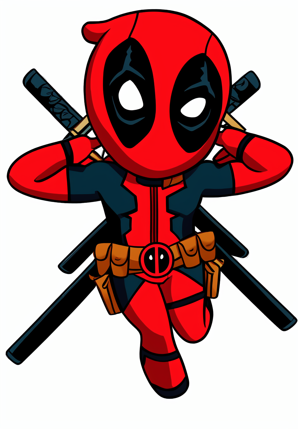 <lora:deadpool_chibi:0.8>, deadpool_chibi, 1boy, solo, dynamic pose, simple background, white background,