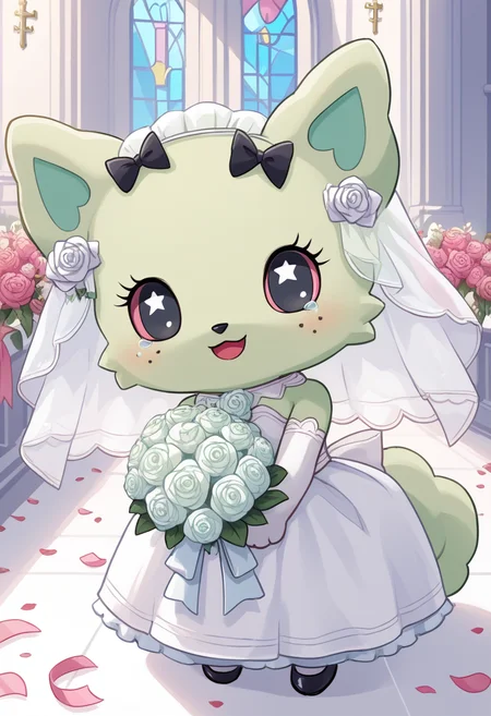 score_9, score_8_up, score_7_up, score_6_up, score_5_up, BREAK
emma, 1girl, freckles, hair bow, colored sclera, chibi, feral, furry, church, wedding dress, wedding veil, crying, happy, smile, bouquet,