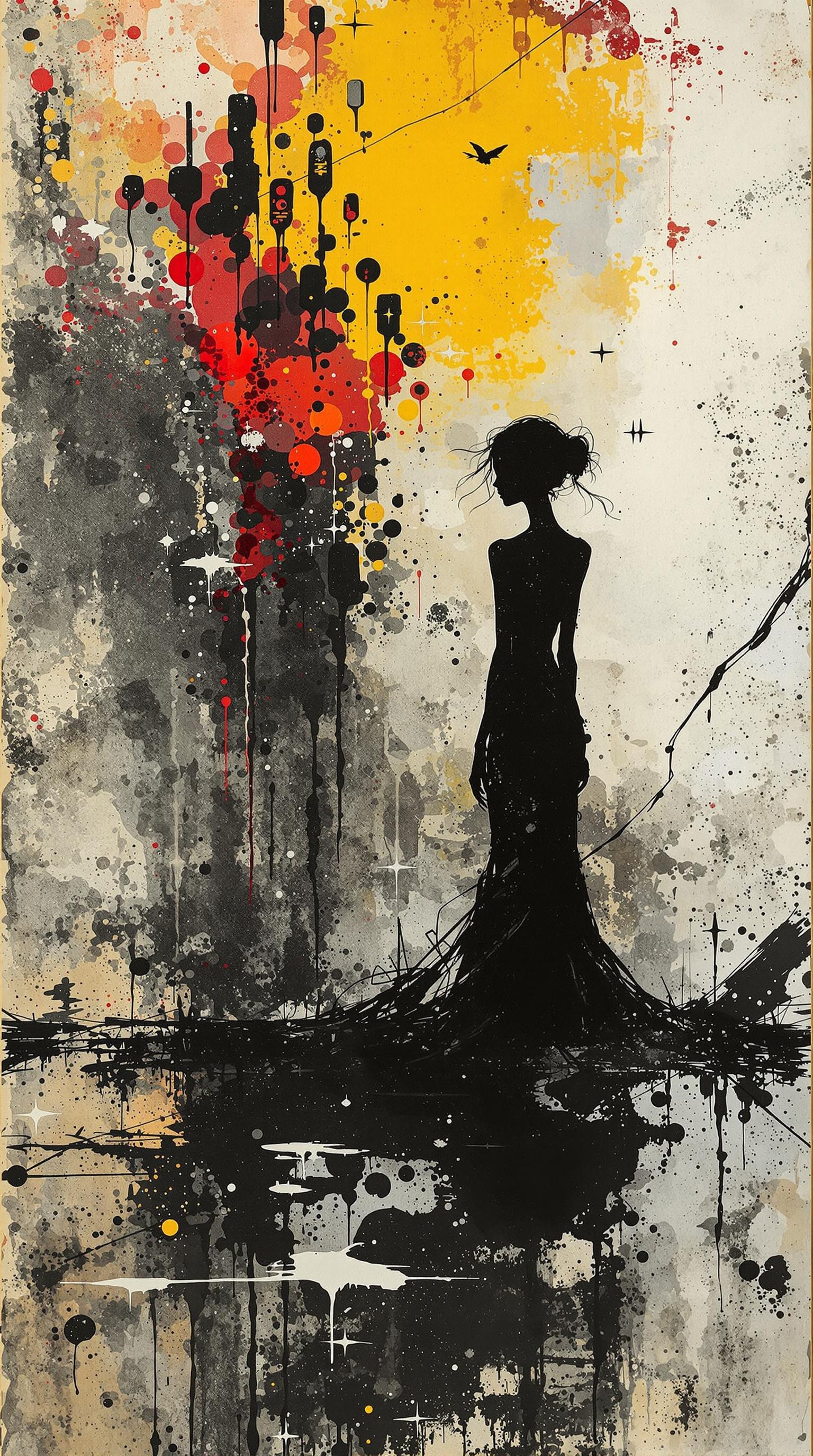 surreal minimalis art, by Ashley Wood, deep meaningful context backgrounds, young woman,