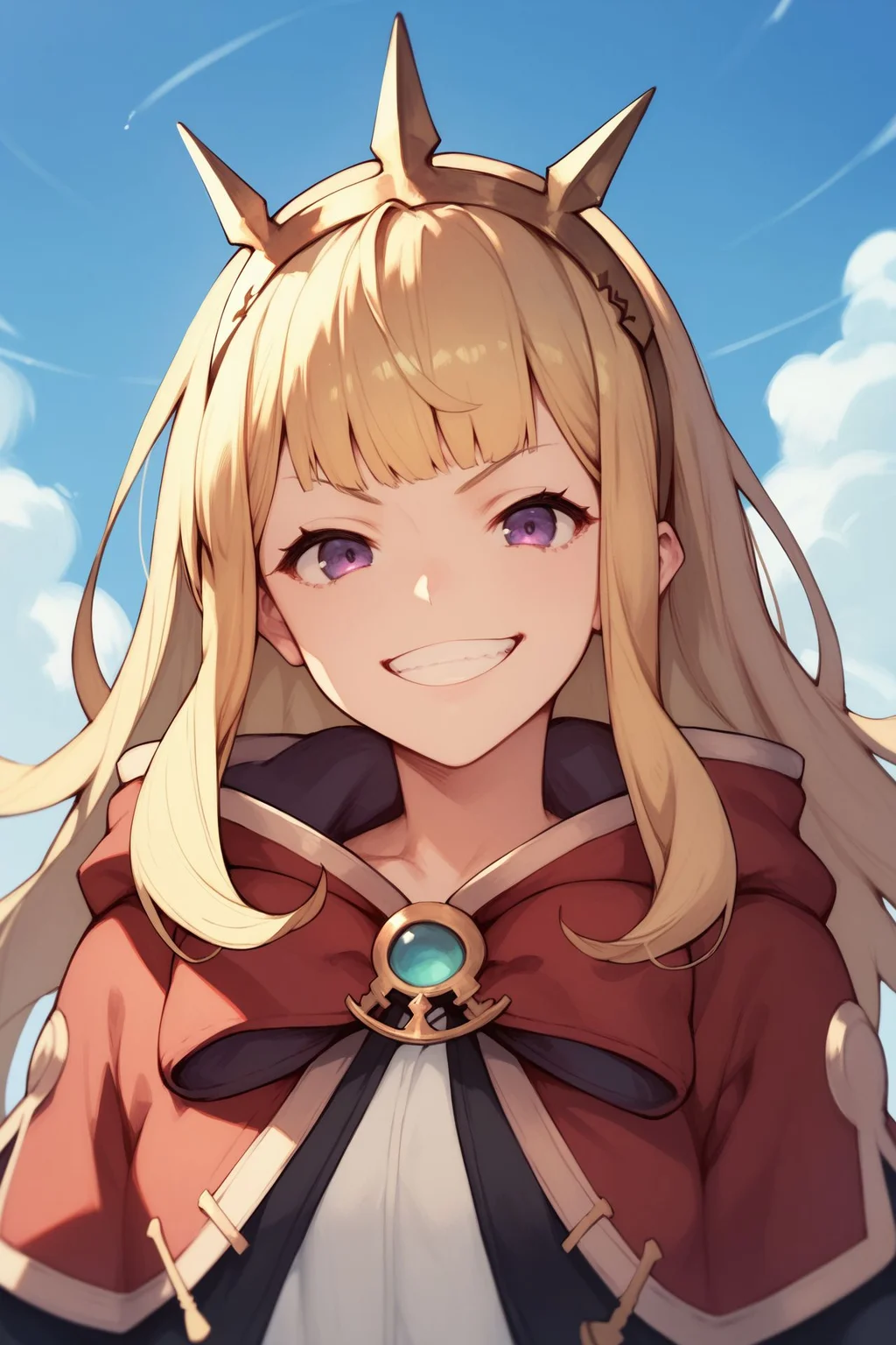 score_9, score_8_up, score_7_up, high resolution, gbf-cagliostro, 1girl, looking at viewer, grin, day, <lora:cagliostro_(granblue_fantasy)_PonyXL_cha_v01:1>