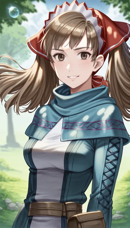 score_9,score_8_up,score_7_up,
realistic,highly detailed,
<lora:aliciamelchiott>,aliciamelchiott,1girl,solo,
1girl,solo,brown hair,twintails,bouncing hair,brown eyes,looking at viewer,smile,headdress,squad leader outfit,squad leader dress,blue high-collar,portraits,
outdoors,countryside,wind,particle effectsvignetting,blurry background,
