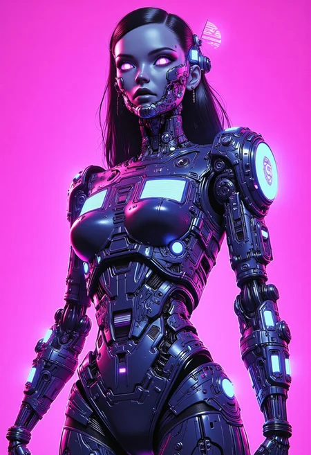 (masterpiece:1.2),(Highest quality),(Super detailed),(Ultra-high resolution),(Best illustrations),8k,wallpaper,Beautiful female cyborg,whole body,psychedelic,Vector art,Layered textures,progressive,pop,sf,cyber punk,Super sexy:2.0