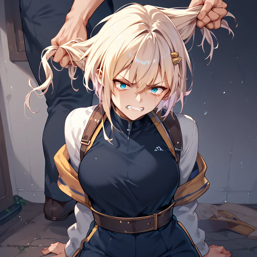 score_9, score_8_up, score_7_up, score_6_up, score_5_up, score_4_up, 1girl, dragging, grabbing another's hair<lora:dragging_with_pulling_hair_v2:1>, jaina_proudemoore, pain, clenched teeth,