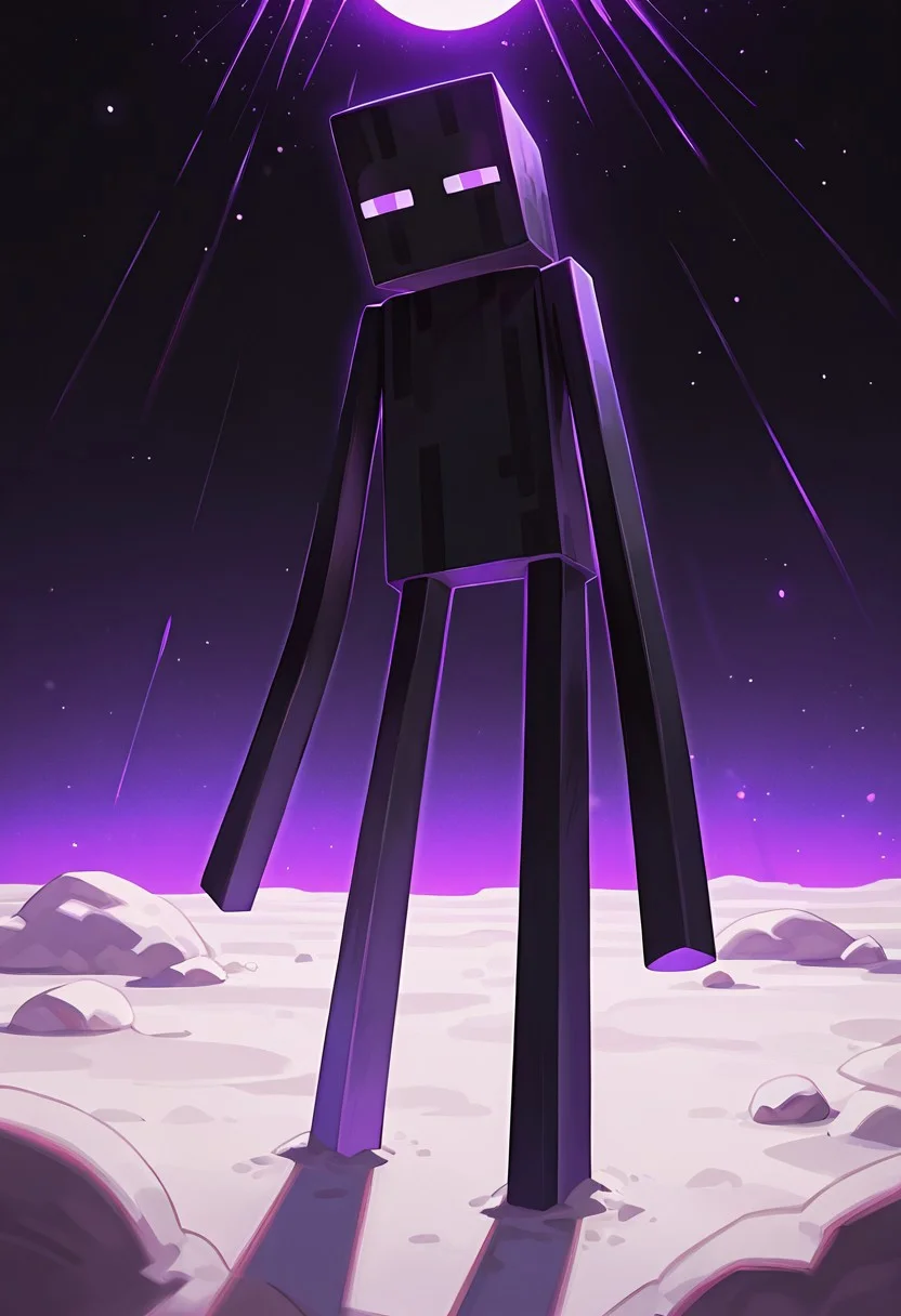 masterpiece, best quality, amazing quality, very aesthetic, absurdres, newest, , detailed background,
klskx
enderman, no humans, purple eyes, rectangle eyes, , solo, male focus, black skin, no mouth, square head, square body, black head , pokemon (creature),
in space, standing still, moon surface, black pillars in background, white sand, black sky, purple light rays,
