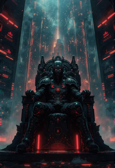<lora:Vintage_Anime_Flux.safetensors:1>
In the heart of a sprawling metropolis, where towering skyscrapers punctuated the sky and holographic advertisements flickered in a neon dance, stood a majestic throne. This throne, a blend of sleek, metallic structures and intricate, ancient designs, was a symbol of power and technological prowess. The throne was situated in a large, dimly lit chamber, the walls of which were adorned with holographic displays and corporate logos that glowed in the semi-darkness.
The throne itself was a masterpiece of modern engineering and ancient art. The seat was crafted from polished, dark metal, with intricate circuits and glowing runes that pulsed with a life of their own. Intense red splashes of light illuminated the throne, casting deep shadows that gave the room an eerie, almostotherworldly atmosphere. Hovering around the throne were robotic entities, their sleek forms and glowing eyes adding to the sense of ominous grandeur.
The armor details on the throne were a fusion of medieval and futuristic elements. Plates of metallic armor, etched with intricate designs, were interspersed with glowing panels and advanced sensors. These details evoked a sense of both ancient kings and modern warlords, a perfect representation of the new era where the line between human and machine was blurred.
In the background, a holographic display projected the image of a vast, dark cityscape, with buildings reaching towards the stars and advanced AI companions moving through the streets. The scene was a perfect blend of wonder and caution, reflecting the complexities of a world where technology and corporate influence reigned supreme.