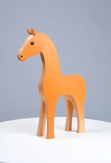(expert craftsmanship:1.8), (high resolution, product photography, photo studio background:1.2), (modern wooden toy animal, equine creature:1.8), (fine wood, realistic wood material:1.5), (simple form, abstract form, multiple parts:1.9), (finely crafted parts, simple shape, elegant shape, ambiguous shape, stout shape, innocent shape:1.4), (hand-painted, comfortable, playful, friendly:1.5), (tall, lanky, whimsical:1.7), (Bauhaus Design aesthetic:1.7)