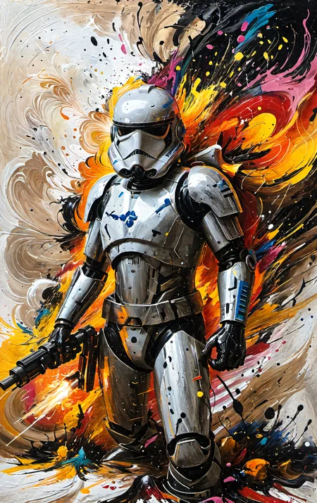 abstract expressionist painting visually stunning magical energy in a vacuum, stormtrooper . energetic brushwork, bold colors, abstract forms, expressive, emotional