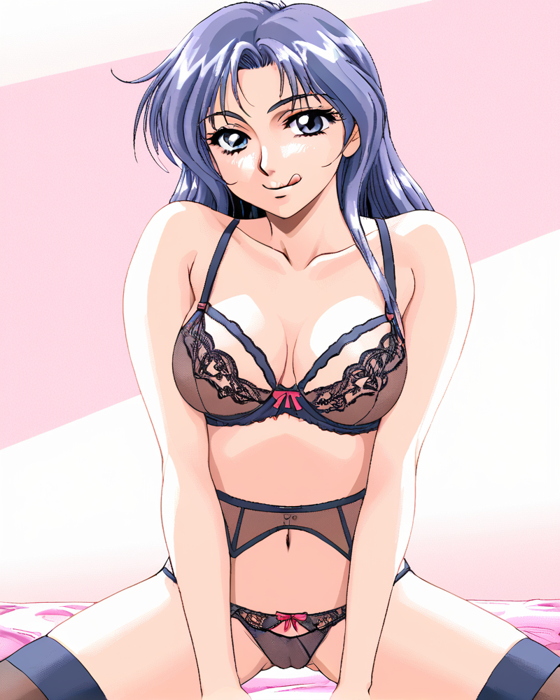 tlstyle, 1girl, thighhighs, lingerie, licking lips <lora:True_Love_ForPony:1>