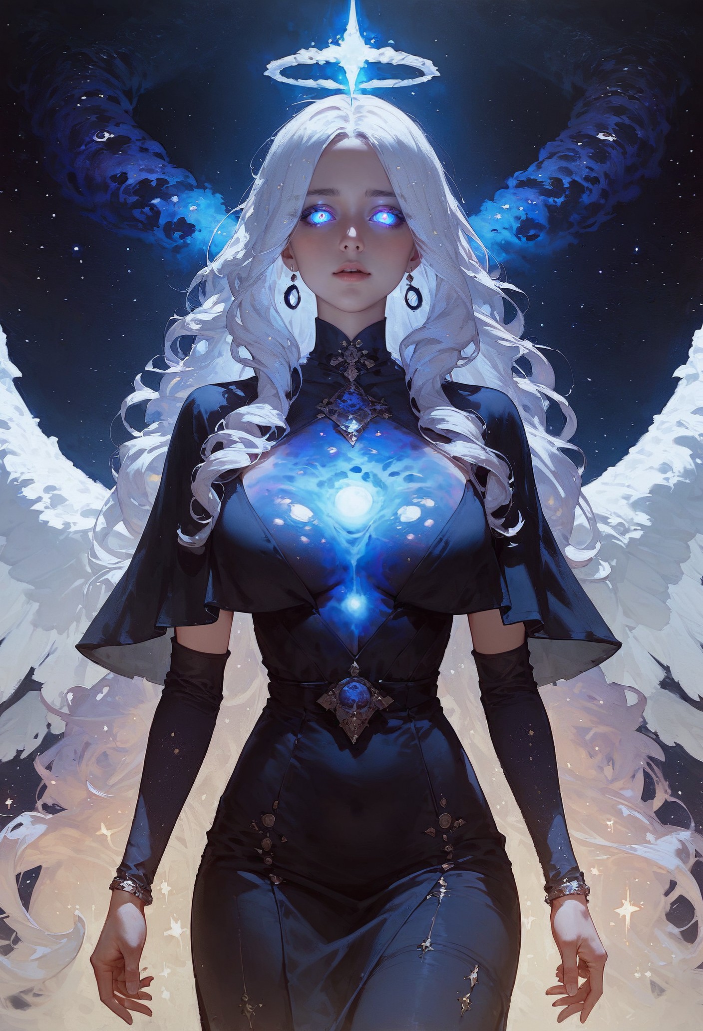 score_9, score_8_up, score_7_up,  1girl, white angel wings, solo, cosmic fire, koling, human face, cosmic, half open eyes, glowing eyes, magic eyes, glowing chest, cosmic body, very cosmic hair, wizard robe  <lora:pony/twilight_style:0.8> <lora:pony/expressiveh:0.8> expressiveh