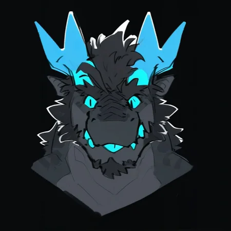 zPDXL3,rating_explicit, source_furry, digital media \(artwork\), masterpiece, high quality, best quality,BREAK, solo, headshot photo, furry male, (dragon), eyes, dragon horns, sketch, black body, blue eyes, dragon boy, blue tongue, facial hair, glowing, blue horns, black background, simple background,