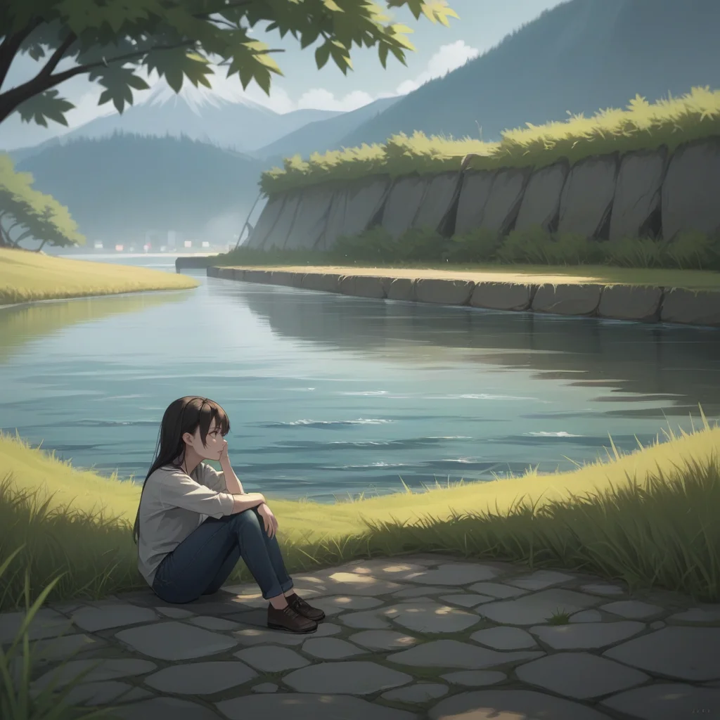 score_9, score_8_up, score_7_up, score_6_up, score_5_up, score_4_up, zPDXL2,source_anime,rating_questionable, <lora:Riverbank:0.8> r1verb4nk, outdoors, river, grass, 1girl, sitting, side profile, looking away, urban, sidewalk,