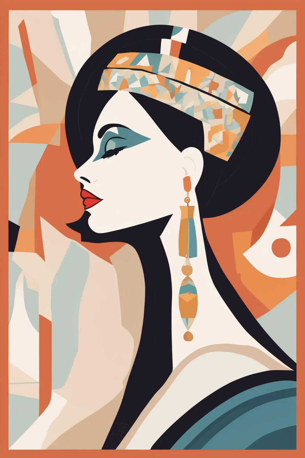 Josh Agle Style - stylized side portrait of a woman priestess, illustration in the style of Noma Bar