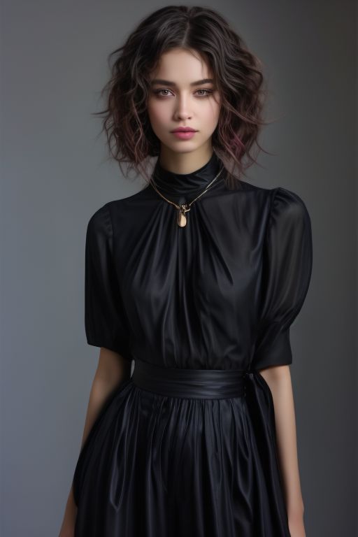 masterpiece,best quality,ultra_detailed,<lora:ArmaniSD:0.7><lora:BellissimaSD1.0:0.7> bellissima , dark background, 1girl wearing a white collared shirt, collared shirt, black pants, bla, chain necklace,  Armani style, realistic, fashion, cowboy shot,by Ellen von Unwerth