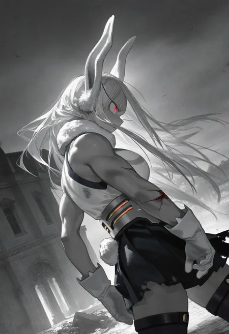 Elden ring painting style, {monochrome sketch}, artist: stu_dts, pixixv fantasia,artist:rolua n, artist:reoen, artist:yoneyama mai, watercolor painting, sketch painting,masterpiece, best quality, very aesthetic
{Mirko \(boku no hero academia\), Mirko \(Boku no hero academia\),} strong wind,standing menacingly, serious look, looking at another,standing menacingly, torn clothes, injury, destroyed clothes, blood, gradient eyes, cowboy shot,
masterpiece, photo background, cinematic light, amazing quality, very aesthetic, dynamic pose, original, Dutch angle, from side:0.2,