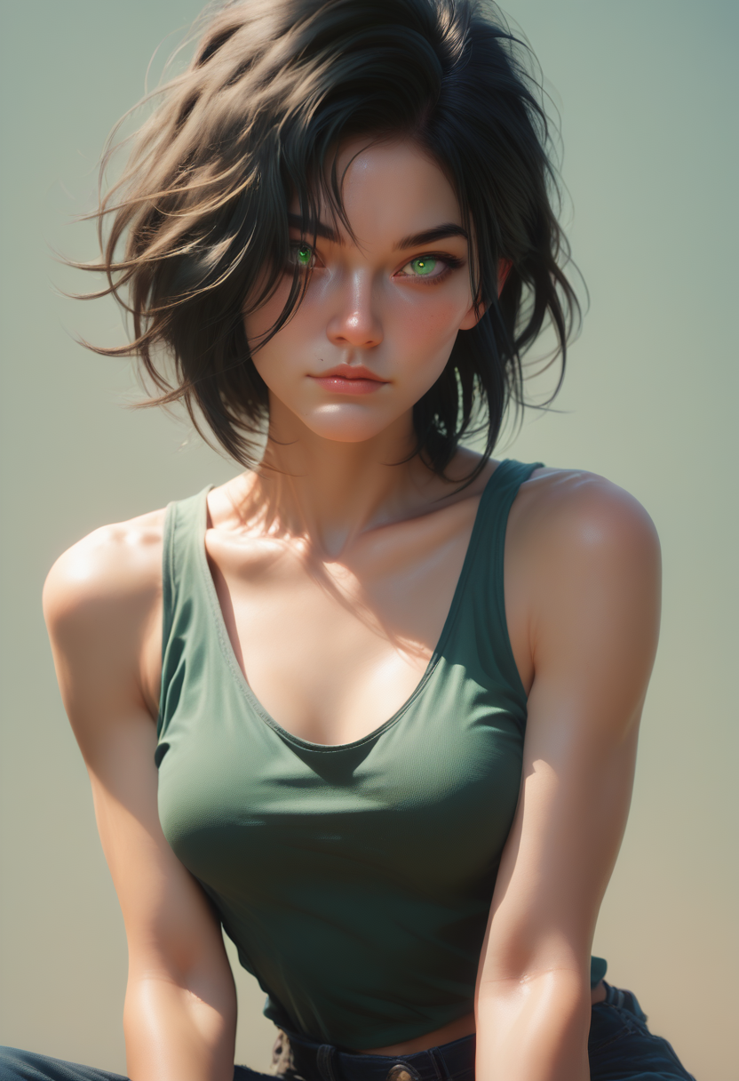score_9, score_8_up, score_7_up, rating_safe,
1girl, solo, jade tank top,
 <lora:Dark_Jade_Pony_v0.3:0.6> d4rkj4d3, black hair, green eyes,