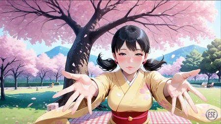 zPDXLrl, realistic, masterpiece, best quality, ultra HD quality details,
short hair, lazy pose, looking at viewer, 1girl, solo, minamoto shizuka \(doraemon\), black hair, low twintails, short twintails, black eyes, large breasts, framed breasts, outdoors, spring, cherry blossoms, falling cherry blossom petals, park, a giant tree, wind, wind lift, Japanese kimono with flower patterns, golden kimono, red obi, The character is on the right side of the screen, beautiful hands, wide shot, <lora:HandFixer_pdxl_Incrs_v1:1>, handfixer, feet out of frame, picnic, picnic mat, picnic box, food, close-up, portrait,<lora:CONCEPT_POVincoming_kiss_Request:1>, POV, incoming_kiss, blush, lips, imminent_kiss, incoming kiss, POVkiss, lips,
<lora:shizuka-il:1>, minamotoshizuka, eyelashes, thin lips,