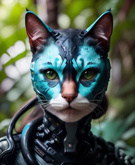 coulchat, raw candid cinema photography portrait, a woman cat, (photo in Rainforest canopy:1.2) Melanesian Jade Nephrite aluminum Bombacore synthetic dodger blue, by Alena Aenami, ultra realistic textured skin, skin pores, hard focus, film grain, photographed with a Sony a7 III Mirrorless Camera, by photographer (powder blue:1.2) <lora:epiNoiseoffset_v2:0.7> <lora:lora_coulchatV3:1>
