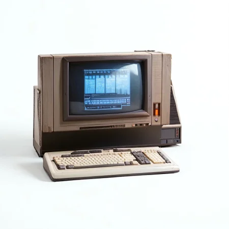 score_9, score_8_up, score_7_up, Cassette_Futurism,a computer with a monitor and keyboard on a white surface,no humans,scenery,door,controller,computer,monitor,keyboard (computer),mouse (computer)
