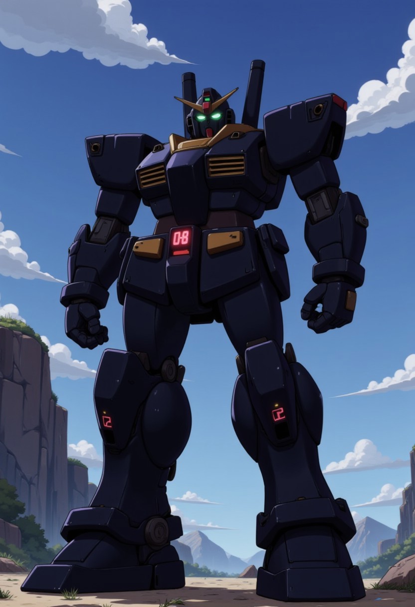 Score_9, score_8_up, score_7_up, source_anime,Gundam, source_cartoon,cinematic film A one-headed robot with a tank motif, mecha flegs, tank, tank commander, ground vehicle, military vehicle, caterpillar tracks, (black Mecha), solo, gorgeous armor, no humans, glowing, detailed robot, robot joints, Complex full armor, detailed