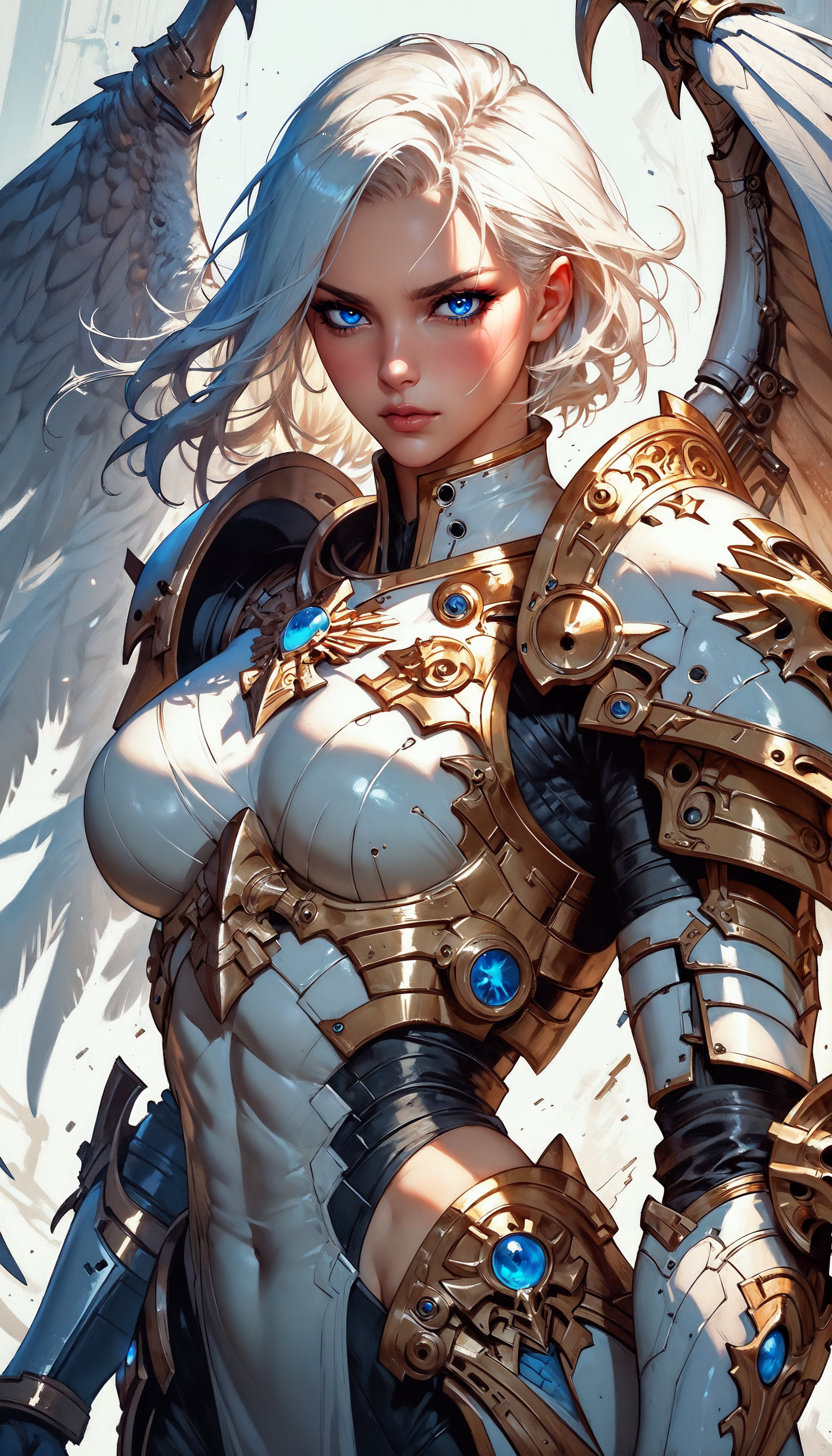 score_9, score_8_up, score_7_up,  1girl, armor, weapon, wings, solo, shoulder armor, blue eyes, pauldrons, white hair, looking at viewer, power armor   <lora:Expressive_H-000001:0.8>, expressiveH    <lora:Fant5yP0ny:0.9> <lora:Pony_DetailV1.0:0.9>