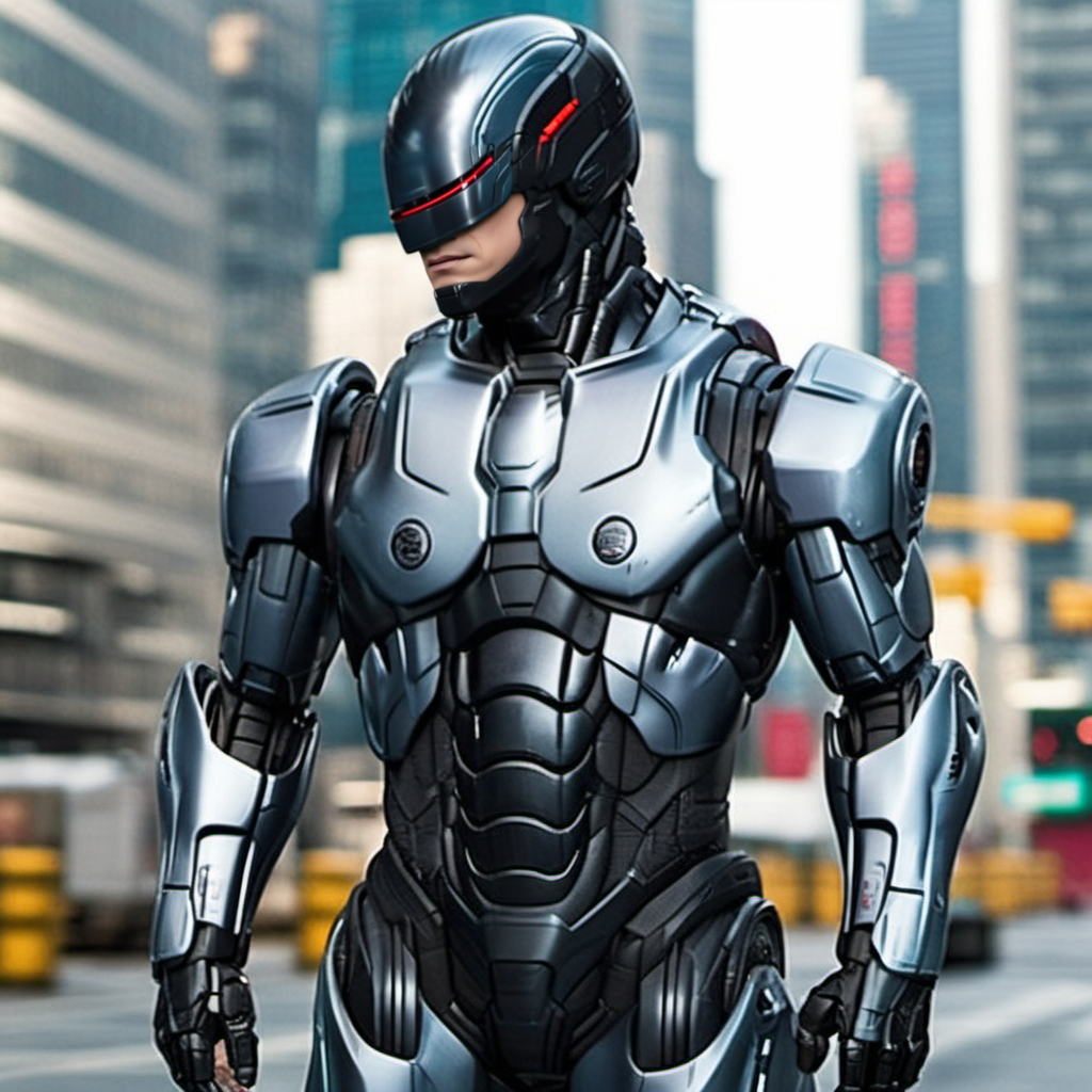 Robocop2014, a robot, full body, cyberpunk city background, highly detailed,  photography, ultra sharp, film, professional, 64k <lora:add-detail-xl:1.5>  <lora:Robocop2014-1024-000325:0.8>