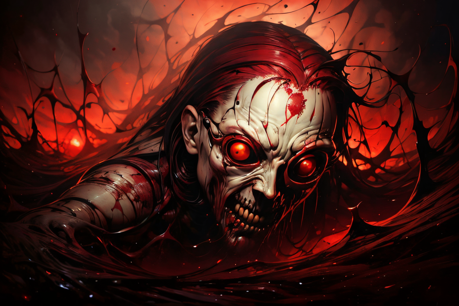 (Realistic:1.5) EdobHorrorLandscape , glowing eyes, blood, cloudy sky, red theme, landscape, 1boy, edobhorrorlandscape, extra eyes, extra eyes, goggles, <lora:EdobHorrorLandscape_v1.0:0.8>