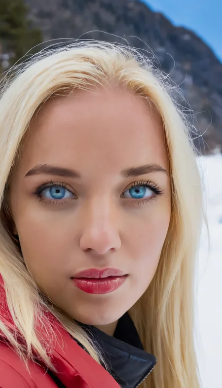 Positiv Clip L
 closeup of a beautiful woman with blue eyes, mountains
Positive Clip G
 closeup of a beautiful woman with blonde hair and expressive blue eyes, wears a red winter jacket snow-capped mountains in the background
---------
