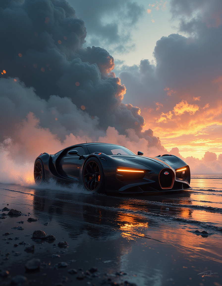 An atmospheric painting of a a futuristic car