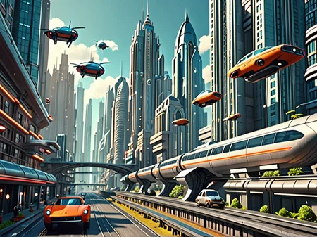 retro-futuristic city with tall buildings, lifted rails, and flying cars, high quality, 4k, masterpiece, vivid colors, dramatic lighting <lora:addMoreDetails:1> Ultra details++ , add more details