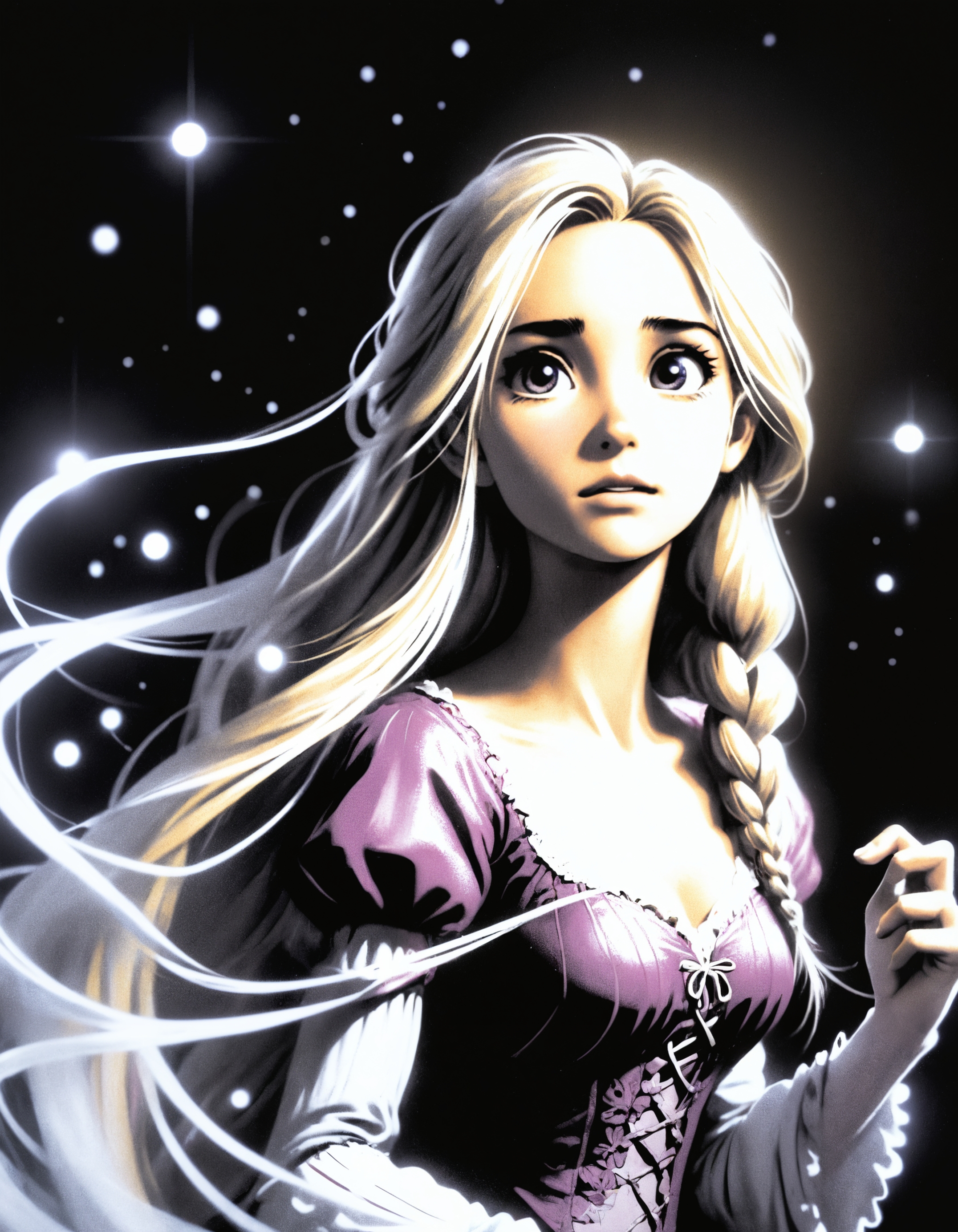 zavy-fzzgrfft, manga of rapunzel, dynamic lighting, screentone, 