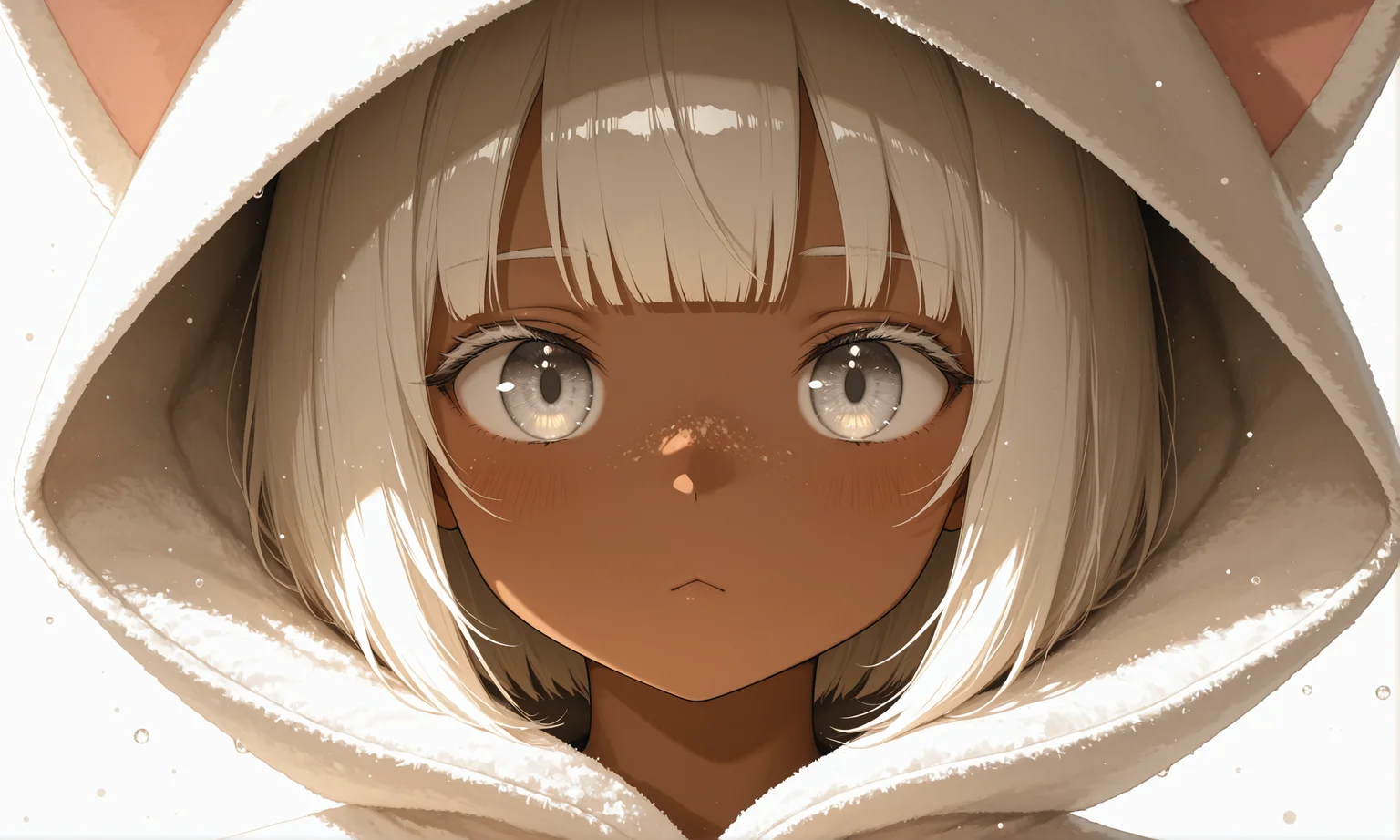 masterpiece, best quality, good quality,
anime character, solo, girl, water particles, general, white background, pure, iridescent sidelighting, clear outlines, floral, white hair,
gangster style, thug girl, creative luxury, clean, white space, fade, BREAK,
/// 1girl, solo, boots, blonde hair, (dark skin), very dark skin, eye focus, hood, (freckles), dress, simple background, blunt bangs, white background, windy hair strands, animal hood, short hair, white eyelashes, white eyes, gradient eyes, gold eyes, sand powers, standing, cat hood, long sleeves, looking at viewer, hood up, [:3], :<, animal ears, closed mouth, blush very aesthetic, masterpiece, absurdres, best quality, amazing quality, very aesthetic, absurdres, close up,
[shibafu \(glock23\), yuebaihezi, rella]