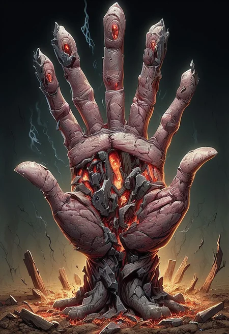 A golem hand emerging from the ground.
Composed of corpses