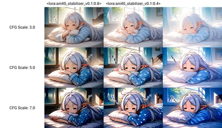 <lora:ani40_stabilizer_v0.1:0.8>1girl,frieren,white hair,messy hair,pointy ears,sleepy,pajamas,=_=,on bed,pillow,sunlight,window,tree,light particles,zzz,on stomach,masterpiece,best quality,