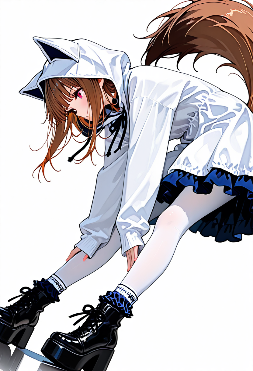 masterpiece, ultra-HD, very aesthetic, 8K, high detail, depth of field, score_9, score_8_up, 
BREAK
BREAK
1girl, solo, holo, wolf and spice, dynamic pose, Hair in hood, 
BREAK
bustle skirt, white dress, sleeves past wrists, white Hood, white pantyhose, dark blue frilly socks, oversize high platform shoes, 
BREAK
<lora:Cat_hood_One-piece_setã­ãã¿ã¿ãã¼ãã¯ã³ã:1>,