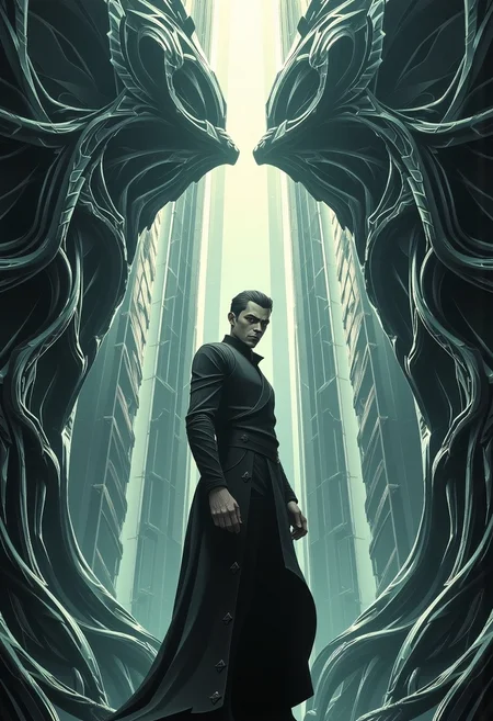 1male, looking at viewer,   Upper body shot, S-shaped composition,  ,lovecraftian horror  . eldritch, cosmic horror, unknown, mysterious, surreal, highly detailed, powerful artistic vision of . breathtaking masterpiece made by great artist. best quality, high resolution,<lora:flux\aidmaMJ6.1-FLUX-V0.3.safetensors:0.5:0.5> <lora:flux\style\ARKNF-000001.safetensors:0.8:0.8>,dramatic angle,  masterpiece, 8k, hyper detailed,  aidmaMJ6.1