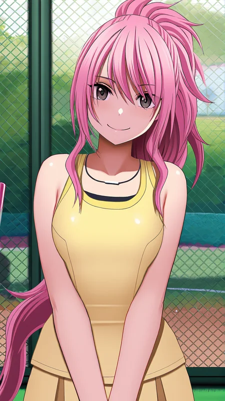 amazing quality,absurdres,best quality,masterpiece,highres,newest,detailed,detailed body,detailed face,masterpiece,best quality,solo,
mikoko,1girl,solo,pink hair,racket,long hair,tennis uniform,ponytail,upper body,looking at viewer,smile,<lora:mikoko:1>,