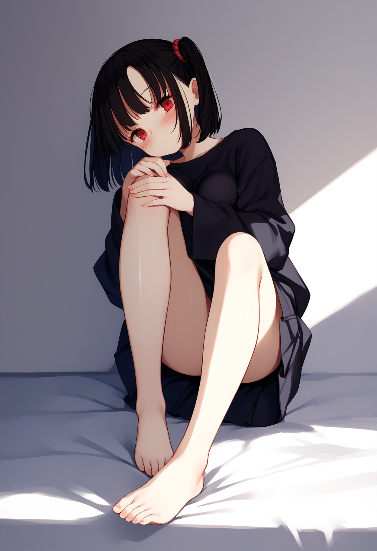 score_9, score_8_up, score_7_up,source_anime,rating_explicit,uncensored,anatomically correct,best perspective BREAK
<lora:ã³ã­ã¤(binetsu)style:1> binetsustyle
1girl, black hair, red eyes, 
blush, petite, bare legs, barefoot,